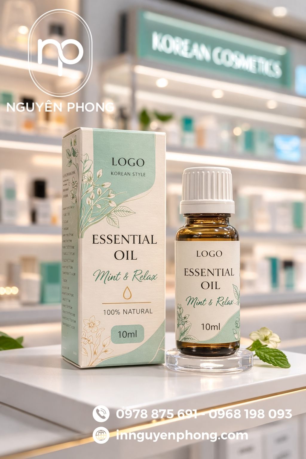 Mẫu in hộp đựng tinh dầu giấy ivory 